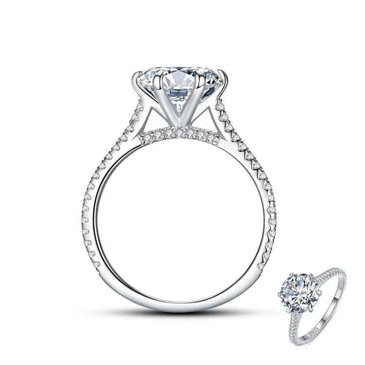 Fashion 925 Sterling Silver Round Simulation Diamond Women Simple Big Zircon Diamond Ring