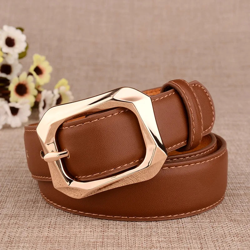 Wholesale Custom Women Fashion Casual Gold Pink Buckle Belt Soft Genuine Leather Belt for Women