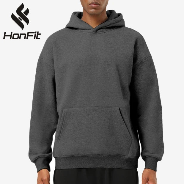 Heavyweight Oversized Plain Pullover Cotton Hoodies With Pocket Men's Causal Street Wear 500 Gsm Hoodie