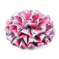Fashionable Pink White Striped Ladies Brooch Lapel Pins Polyester Custom Round JJ Logo Women Corsage