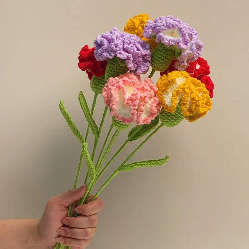 Creative Handmade Bouquet Office Desk Decor Simulation Flower Woolen Knitting Flower Gift for Friend Mother