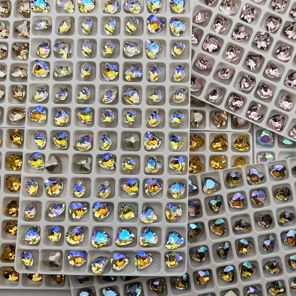 Lan Guang Wholesale High Quality Heart Point Back Glass Rhinestone Loose Bulk Nails Rhinestone for Clothes Jewelry