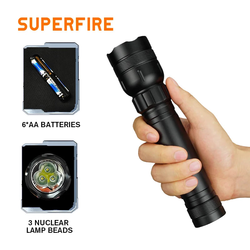 Dry Battery 3pcs Lamp Beads Flashlight Ultra Bright 1000+ Lumens Water Resistant Aluminum Flashlight for Outdoors