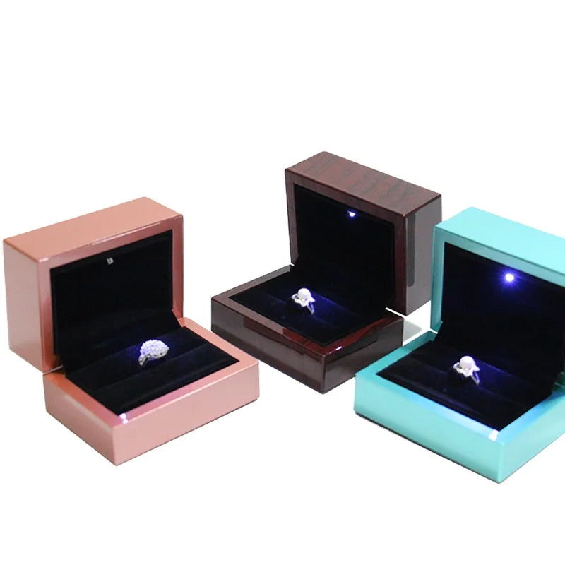 FSD Highly Recommended Plastic Jewelry Box Packaging LED Box Custom Logo Printed Box for Rings 9*6.5*5.8cm ROHS Certified