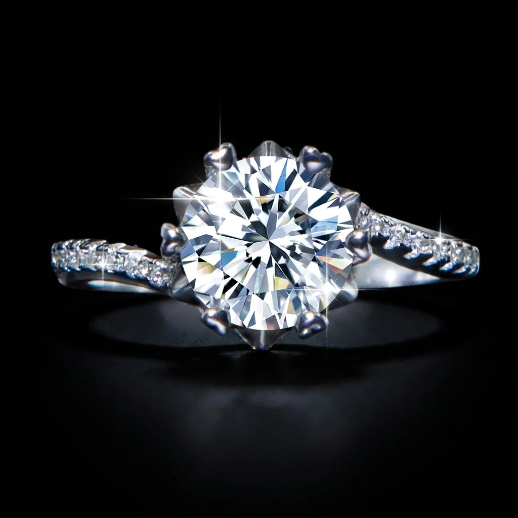 Ready to Ship S925 Silver Rhodium Plated Vvs D Color 1ct 2CT GRA Moissanite Ring for Women Wedding Bands