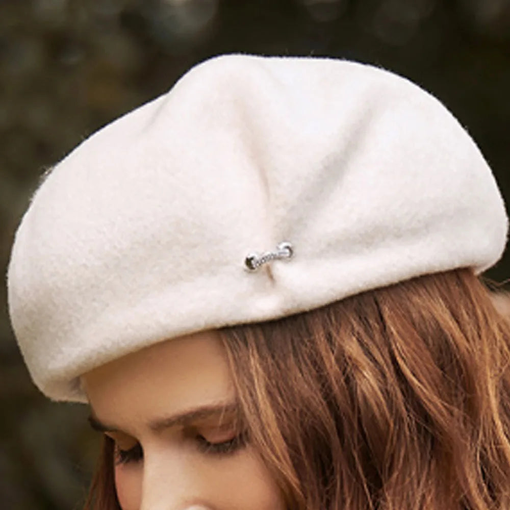 Fashionable Classic French Beret Solid Color Wool Fur Artist Hat Winter for Women