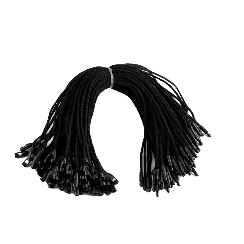 1000-Piece Pack 20cm Black Clothing Patches with Hanging Nylon Rope Pendant Label Clip and Clothing Tag Rope for Garments