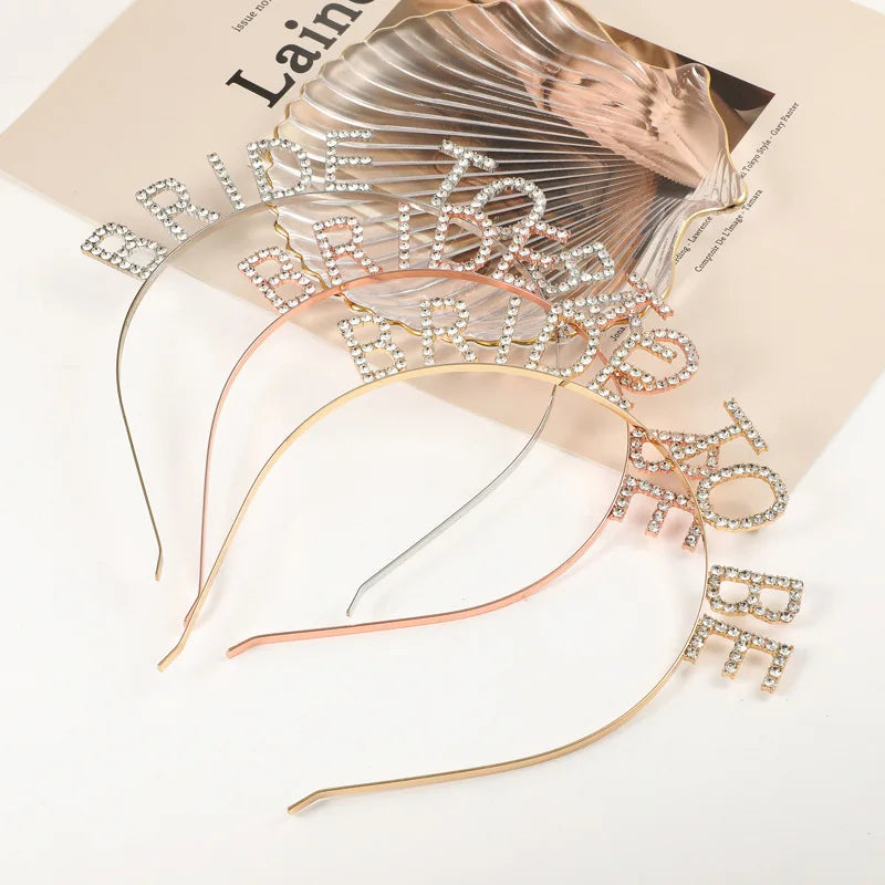 European Fashion Bride to Be Headwear Hairband Alloy Rhinestone 'Bride to Be' Hair Hoop Luxury Wedding Hair Accessories