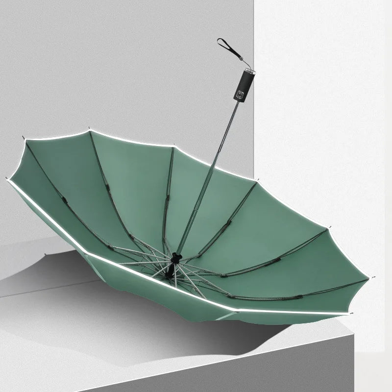 10-Rib Reverse Reflective Strip Fully-Automatic Folding Umbrella 105cm Diameter Customized Logo Business Gifts Durable Easy Open