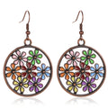 Retro Bohemian Style Antique Bronze Plated Baroque Enamel Flower Boho Vintage Earring Jewelry for Women Ladies