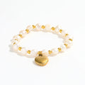 High End Gold Plated Stainless Steel Irregular Pearl Heart Pendant Mixed Chain Bracelet for Women Wholesale Jewelry