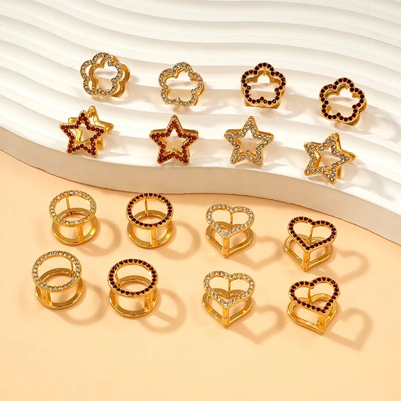 Stylish Personalized Stainless Steel Jewelry Wholesale 18K Gold Plated Heart Star Flower Double Sided Diamond Ladies Earrings