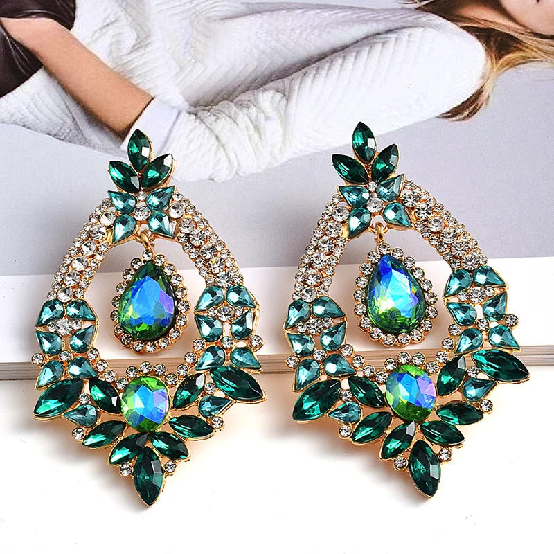 Trendy Jewelry New Big Crystal Rhinestone Waterdrop Drop Dangle Earrings for Ladies Dinner Party