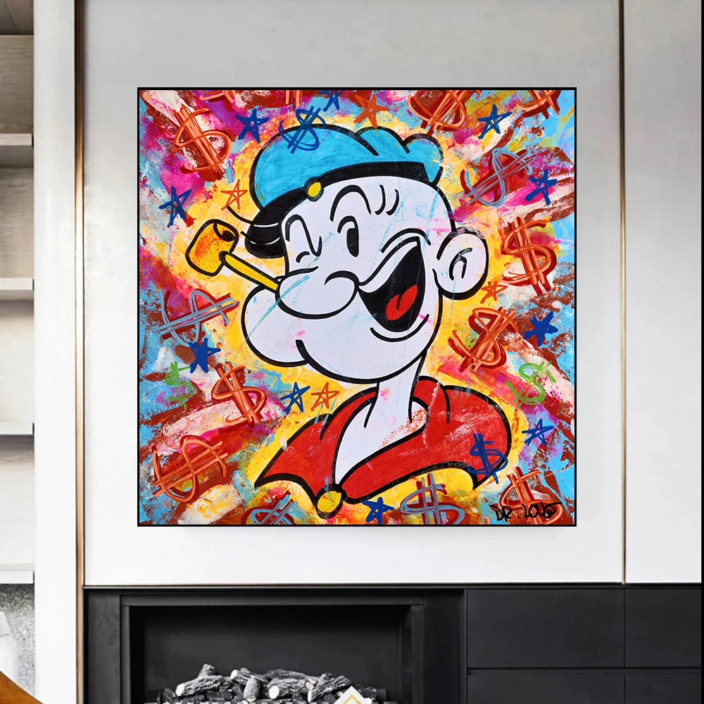 Cartoon Popeye Pop Street Graffiti Wall Art Pictures for Kids Room Home Decor Cuadros Living Room DecoratioN Canvas Painting