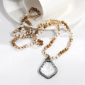 New Fashion Bohemian Women's Jewelry 6mm Natural Stone Glass Knot Necklace Rhinestone Clear Glass Solider Drop Pendant Necklace