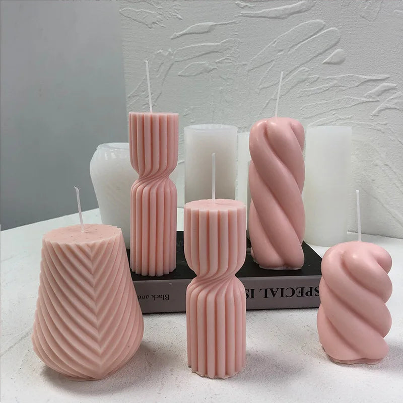 European Roman Stripe Column Candle Soap Silicone Molds 3D SPA Club Aromatherapy Decoration Mould