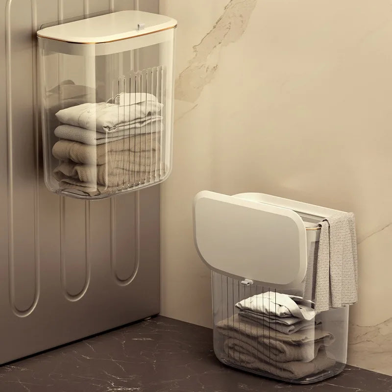 Light Luxury Bathroom Toilet Bath Waterproof Collapsible Laundry Basket Wall Hanging Cover for Dirty Clothes Storage