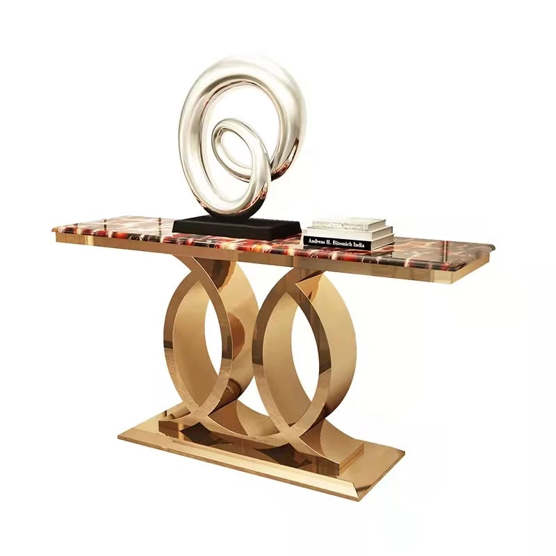 Modern Luxury Console Golden Stainless Steel Frame Hallway Marble Table Top Living Room Furniture 140*40 Entrance Factory Price