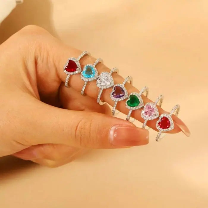 Fashion Colorful Heart-shaped Zircon Full Diamond Adjustable Rings for Women Wholesale Jewelry