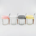 Portable 11oz/350ml New Glass Jar Set Classic Breakfast Cup Container Lids Spoons for Overnight Oatmeal Food Use for Parties