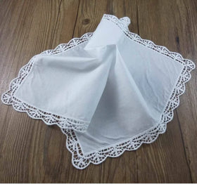 30x30cm Ladies Cotton Embroidery White Lace Handkerchief