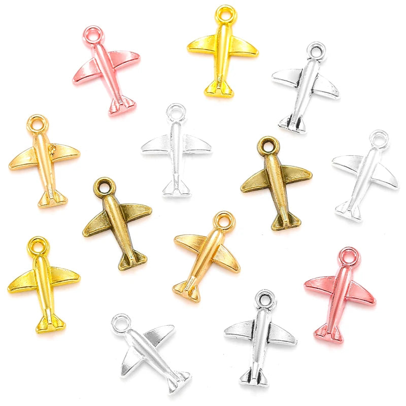 6 Color Aircraft Charm Alloy for Earring Bracelet Necklace Pendant DIY Handmade Jewelry Accessories Making 15*11mm J468