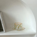 Korea INS Tulip Glass Coffee Cup and Saucer Vintage Girl Heart Flower Checkerboard Glass Cup and Saucer Set