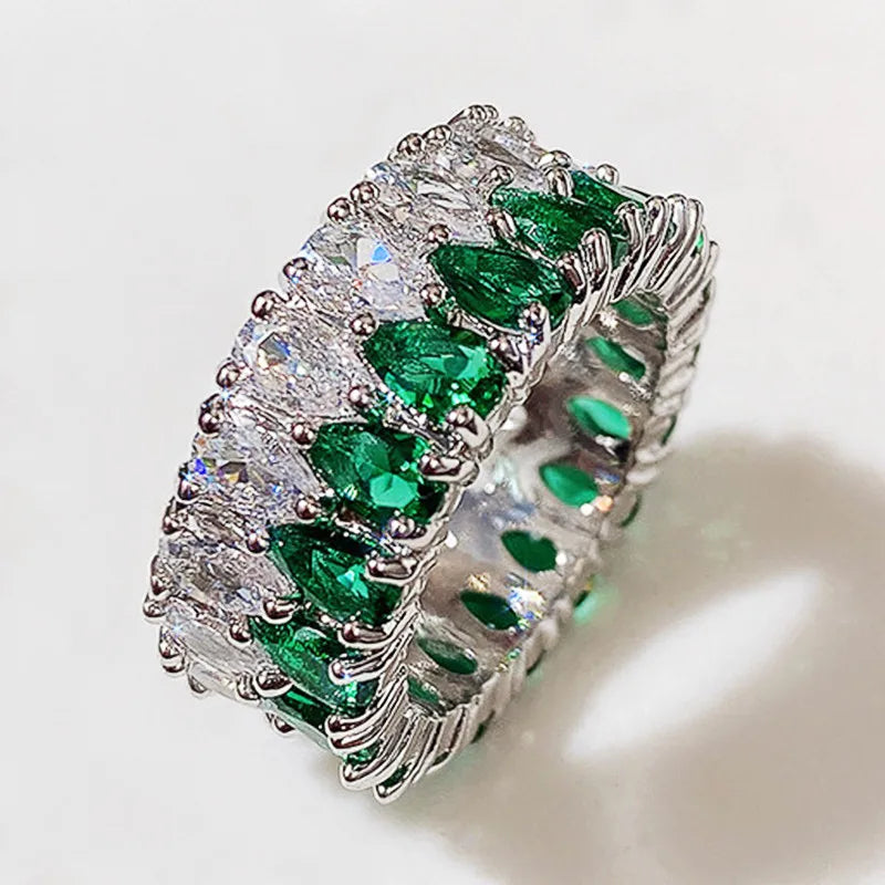 Special Design Fine Fashion Jewelry Round Full CZ Stone Light Luxury Double Row Water Drop Zircon Ring