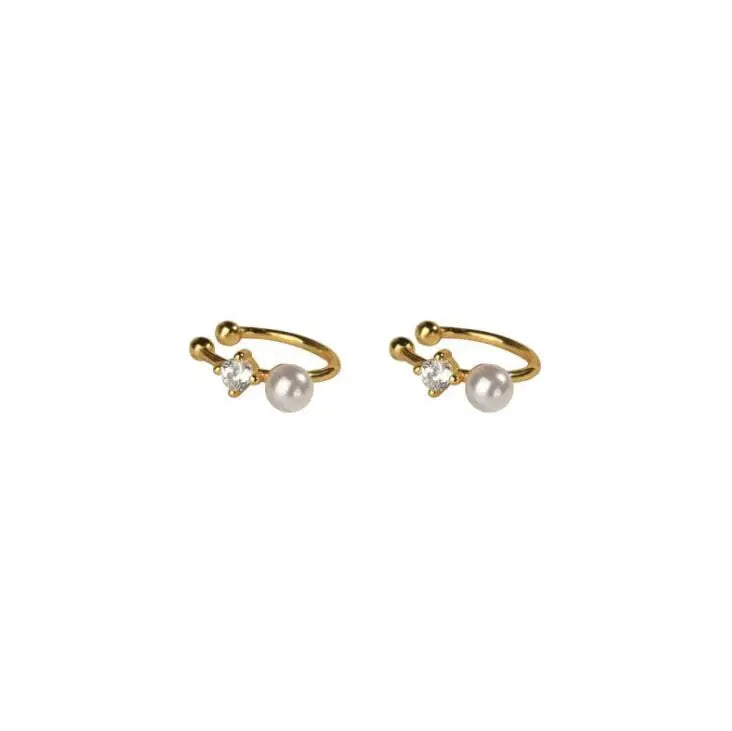 Sterling 925 Silver Jewelry Dainty Ear Cuffs Minimal Pearls Diamond Gold Ear Cuff Clip on Earrings Non Pierced for Women