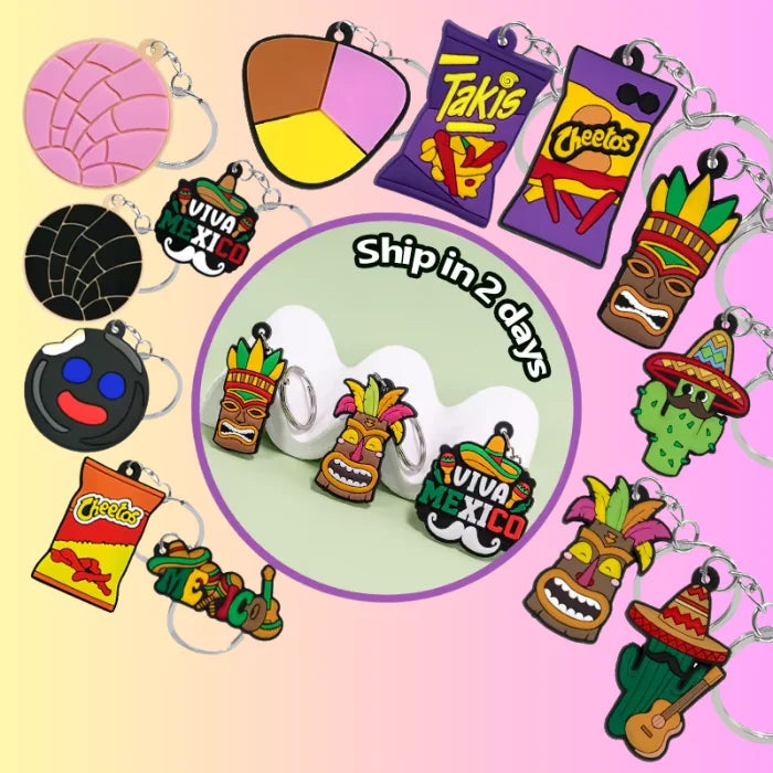 Pvc Keychains Mexican Series Key Ring Creative Doughnut Cartoon Key Holder Fit Women Girl Kids Keys Bag Wallet Accessories Gift