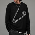 Custom OEM/ODM 7GG Computer Knitted Pullover Sweater Jacquard Letters Crew Neck Black Color Sweater for Men
