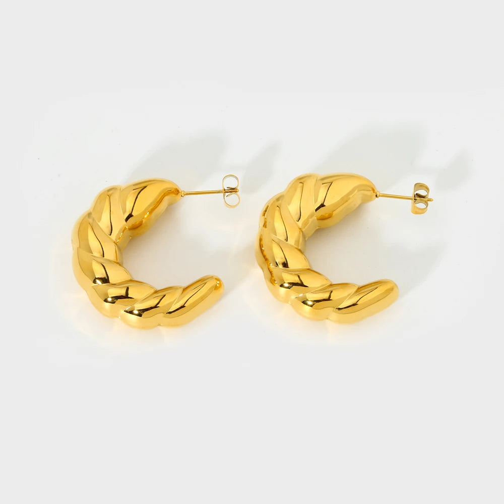Trend Hollow C Shaped Croissant Stud Earring 18K Gold Plated Stainless Steel Statement Waterproof Wedding Gift Women Jewelry
