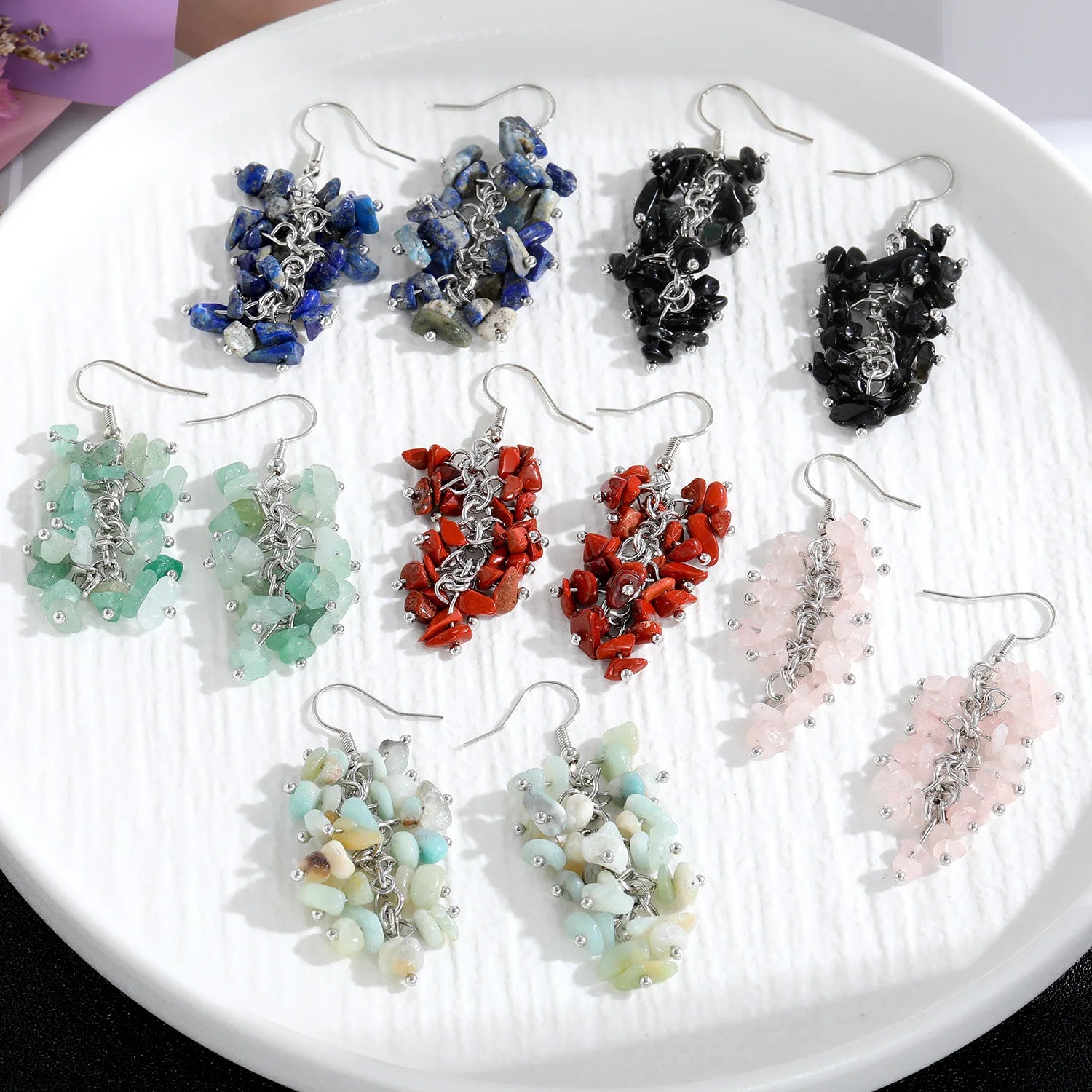 Fashion Irregular Semi Precious Turquoise Quartz Agate Amethyst Beads GEM Natural Stone Earring Jewelry for Women