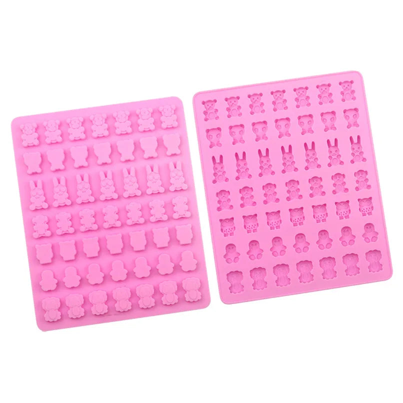 Easy Release 49 Cavity Bear/Lion/Monkey/Dog/Panda/Owl/Rabbit Chocolate Molds  Cute Animal Shape Gummy Mold Candy Molds Silicone