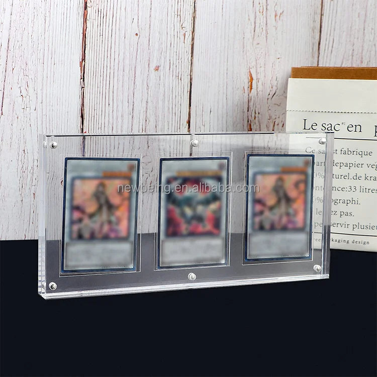 35PT TCG Cutora Card Display Frame Clear Acrylic Triple Cards Stands Transparent Cards Case Universally Fit for Standard