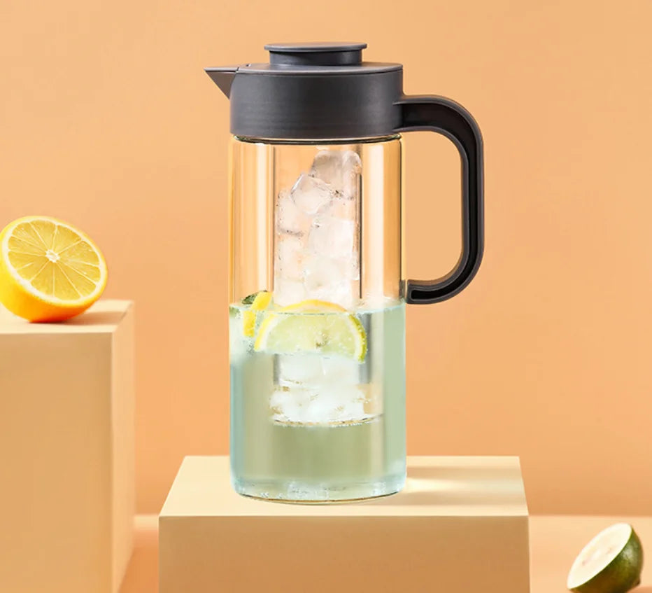 Large 50Oz Summer Borosilicate Glass Teapot Heat Resistant Infuser Water Cooler Jug Hand Use 1L Coffee Maker Set Hot Cold Brew