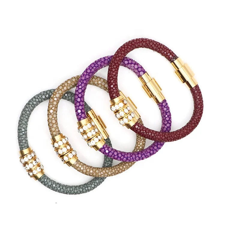 Popular PVD Plating Metal Accessories Handmade Real Stingray Leather Bracelets