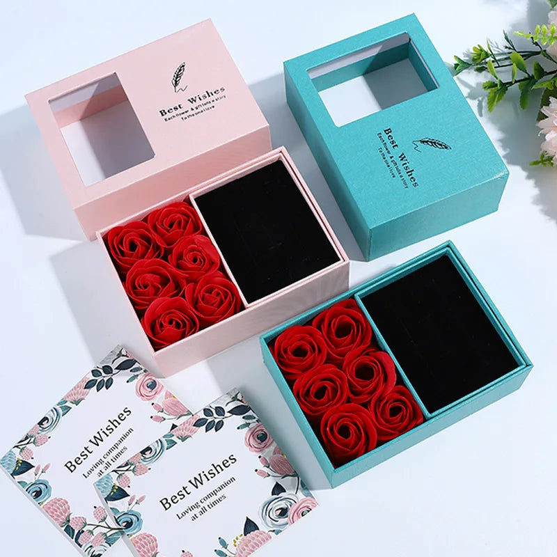 Hot Selling Stock Jewelry Rose Soap Flower Gift Box Rings Decor Valentines Box Necklaces Gifts Box