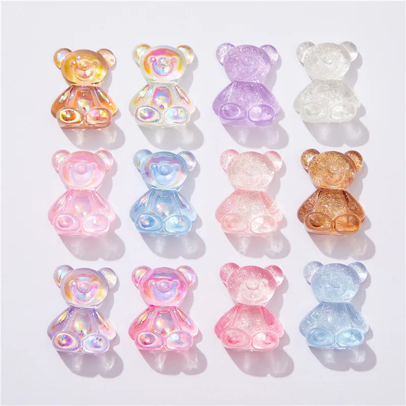Glitter Flatback Bear Resin Charms Plating Color for Nails Art Earrings Making Accessories DIY Jewelry Pendants
