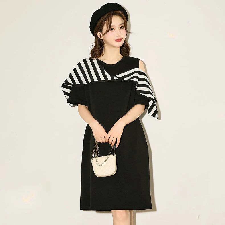Summer Short-sleeved Dress Thin Round Neck Mid-length Fashion Knitted Skirt Loose  Knit Dresses for Women