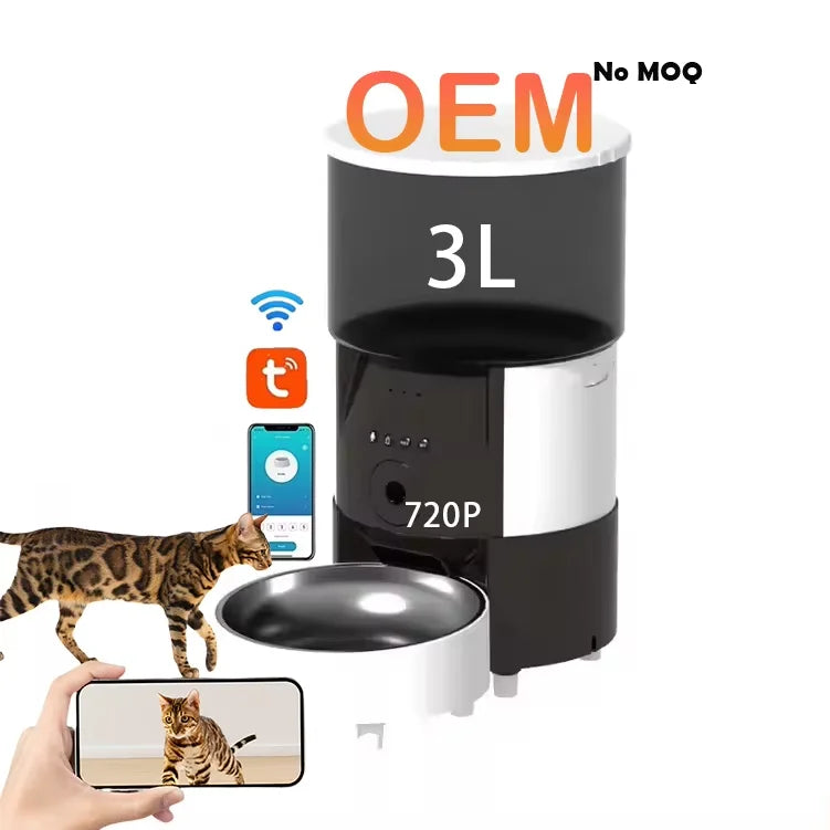 3L Capacity 1080P Video Camera Cat Feeder 45 Inclination Food Outlet Design Automatic Pet Feeder