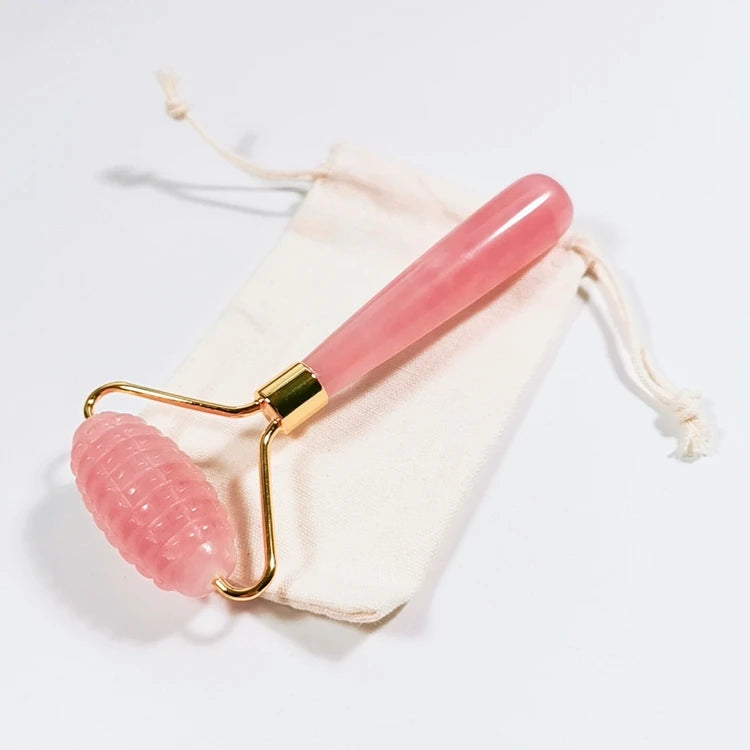 HZ Original and New Rose Quartz Face Roller by INotka With Silver Detail