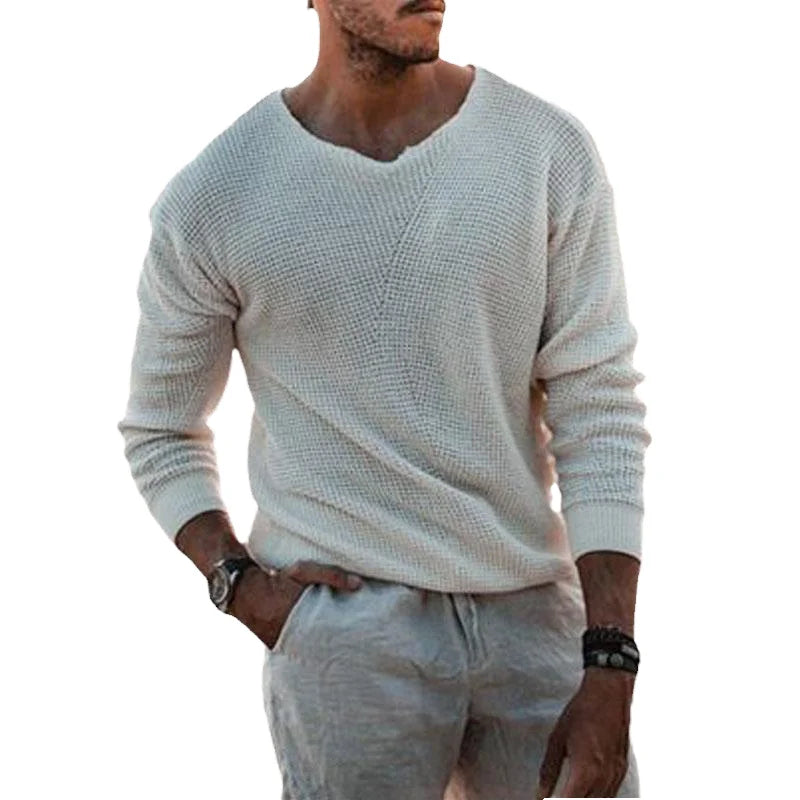 European American Style Men's Casual Loose Knitwear V-Neck Large Size Long-Sleeved Pullover Sweater Winter Cross-Border Thin ODM