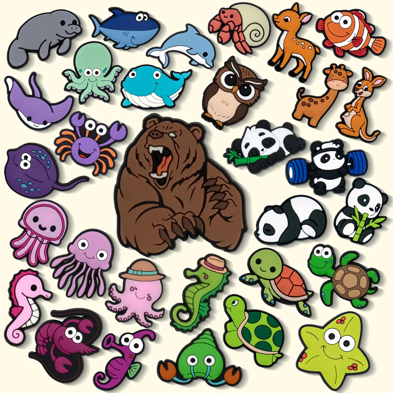 Customized Wholesale Cute Pvc Selva Sandal Accessories Animals Deer Shoes Decorations Fish Crab Panda Shoe Charms