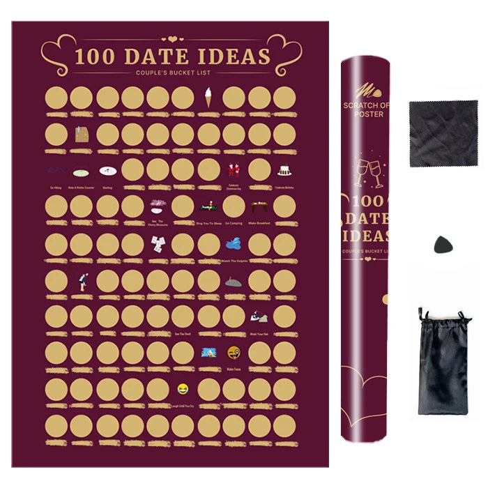100 Dates Scratch off Poster & Book Couples Date Night Bucket List Gift with Offset Paper