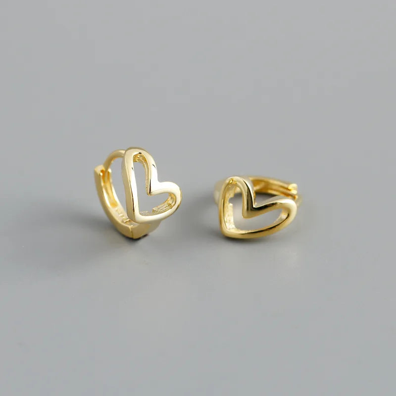 Elegant Romantic Heart Shaped 925 Sterling Silver Hoop Earrings for Women Gold Plated Simple Geometric Design for Weddings Gifts