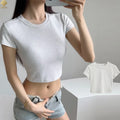 CNSHELL Custom Crew Neck Slim Fit Plain Tees Sport T-Shirts Cropped Short Sleeve Female Tops and T-Shirt