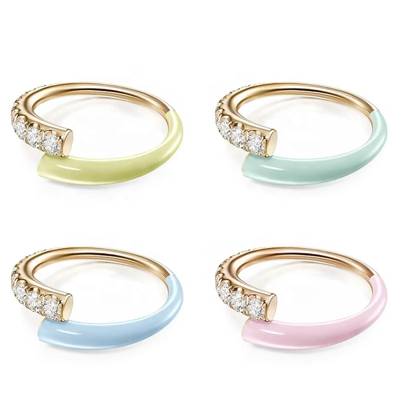 Exquisite 925 Sterling Silver Cz Jewelry 18k Gold Plated Color Enamel Ring