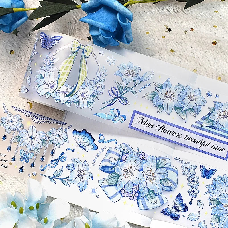 Custom Printed Transparent Matte Flowers Set PET Tape Colored Stationery for Diary Planner