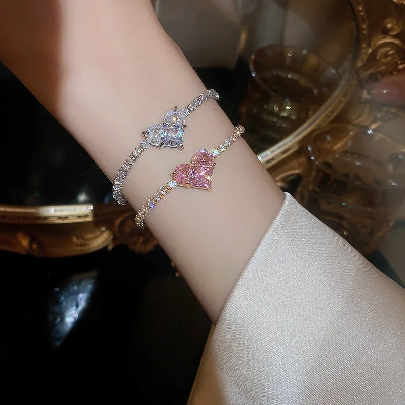 Korean Luxury High-End Fashion Bracelet Simple Heart-Shaped Zircon Light Luxury Internet Celebrity Style Fashionable Bangles